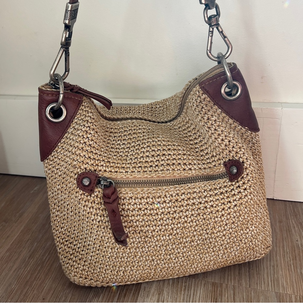The Sak Natural Straw Hobo with Brown Leather Trim